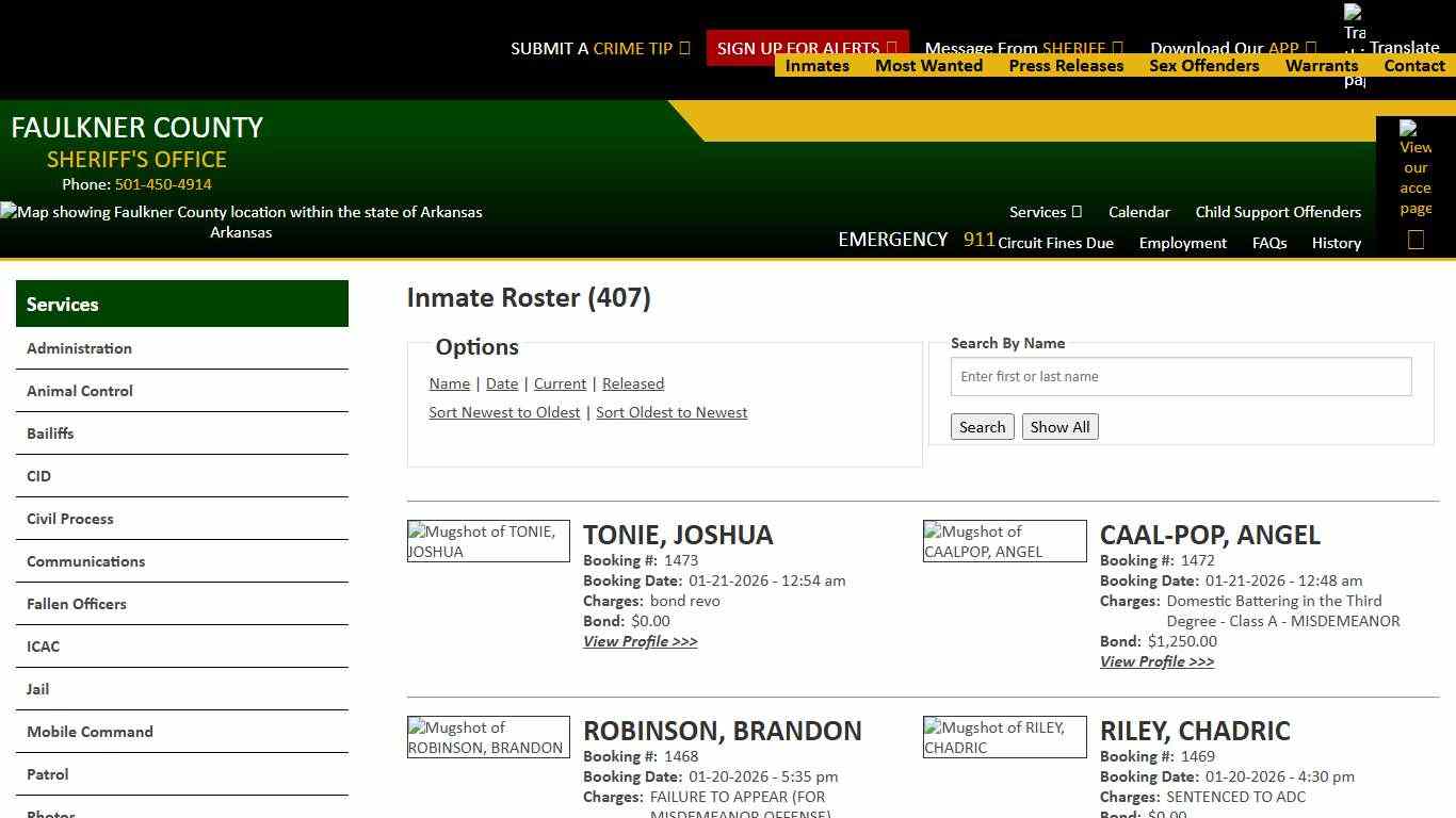 Inmate Roster - Page 0 Current Inmates Booking Date Descending - Faulkner County Sheriff's Office
